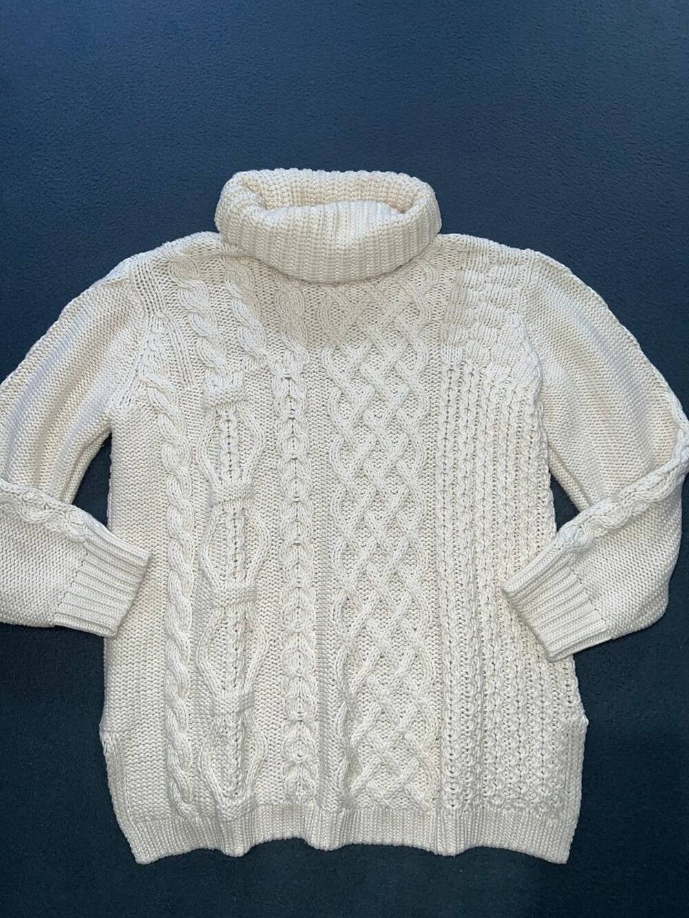525 America Pearl: cotton fisherman Cable Knit Turtleneck Sweater Size L A011254